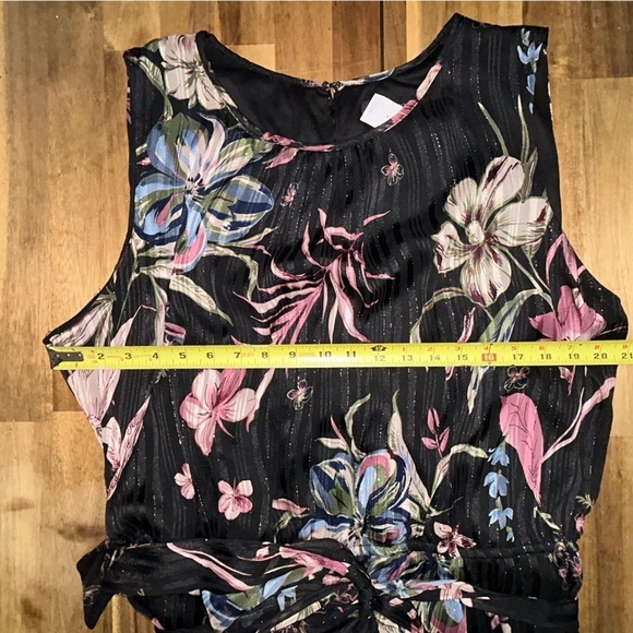 Lane Bryant Black Pink Floral Subtle Metallic Stripes Blouson Midi Dress Sz 24 - Picture 8 of 9